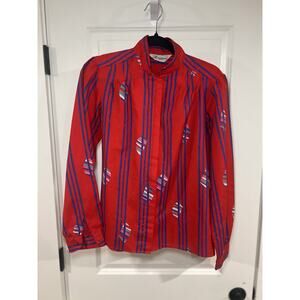 Vintage Large Nautical long sleeve Ruggeri Blouse Red And Blue Stripes